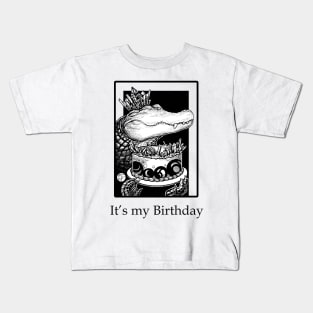 Alligator & Crystal Cake - It's My Birthday - Black Outlined Version Kids T-Shirt